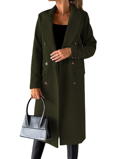 Women's Double-Breasted Lapel Slim Long Coat (photo 10)
