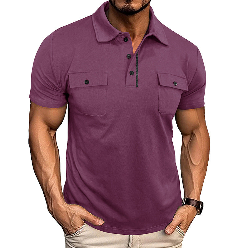 Men's Lapel Button Polo Shirt with Pocket (photo 6)