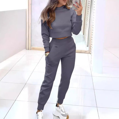 Women's Stand-Collar Crop Top and Slim Pants Set (photo 2)