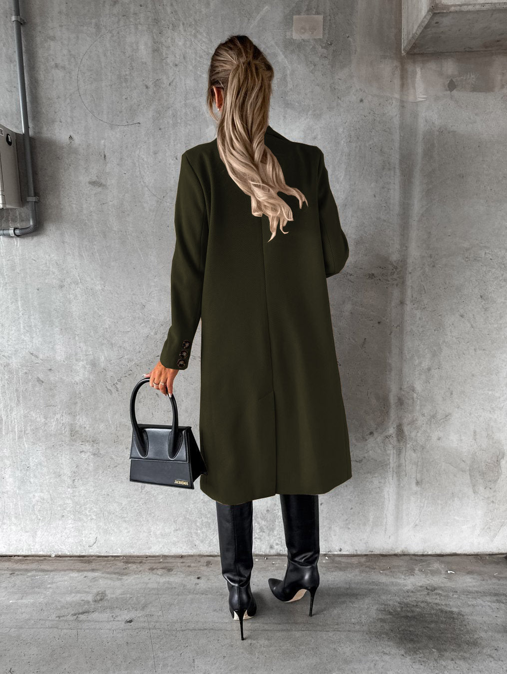 Women's Double-Breasted Lapel Slim Long Coat (photo 5)