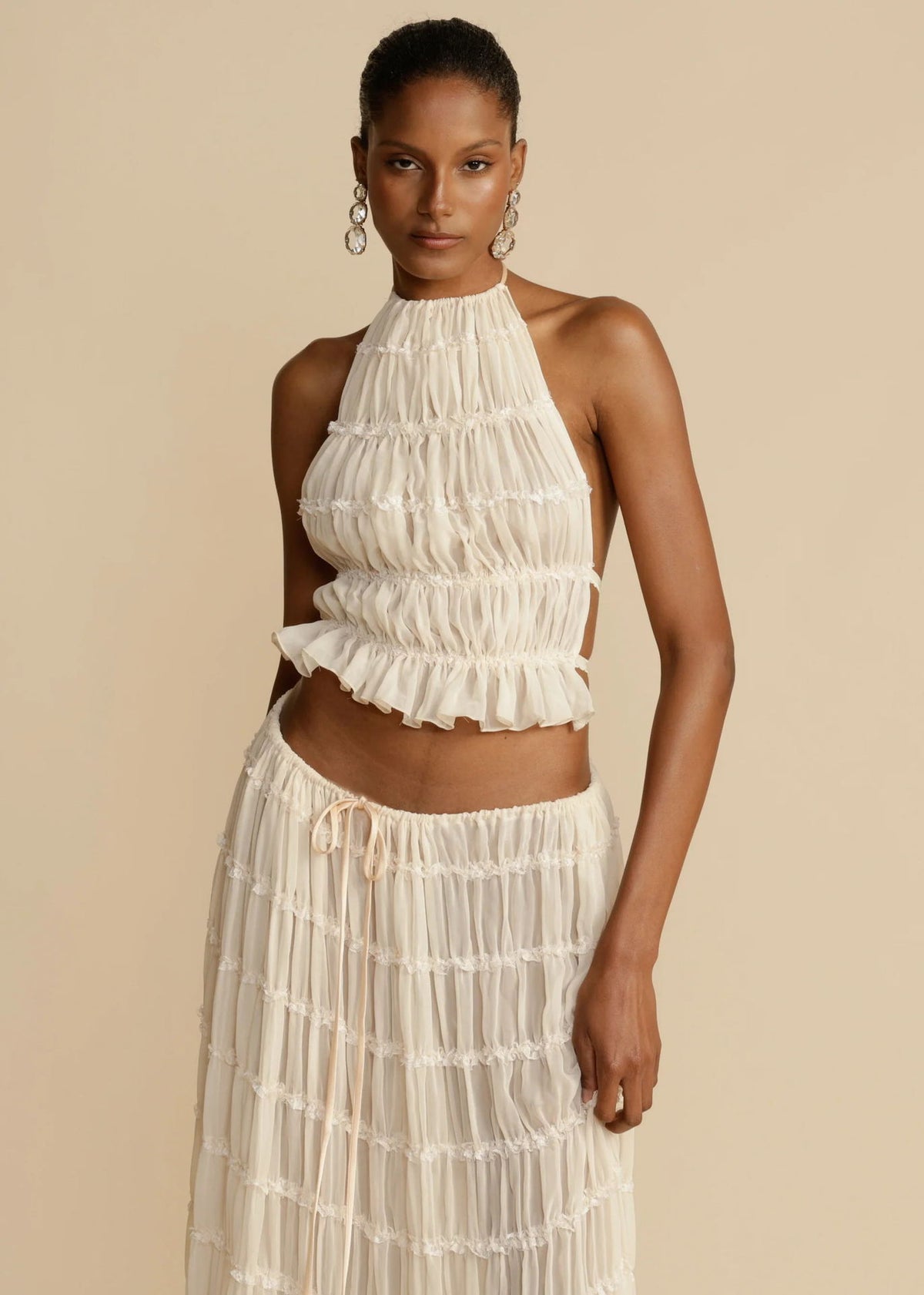 Women's Halter Crop Top and Pleated Maxi Skirt Set (photo 18)