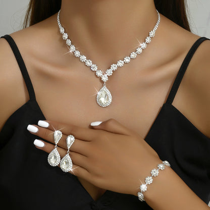 Rhinestone Necklace, Earrings and Bracelet Jewelry Set (photo 4)