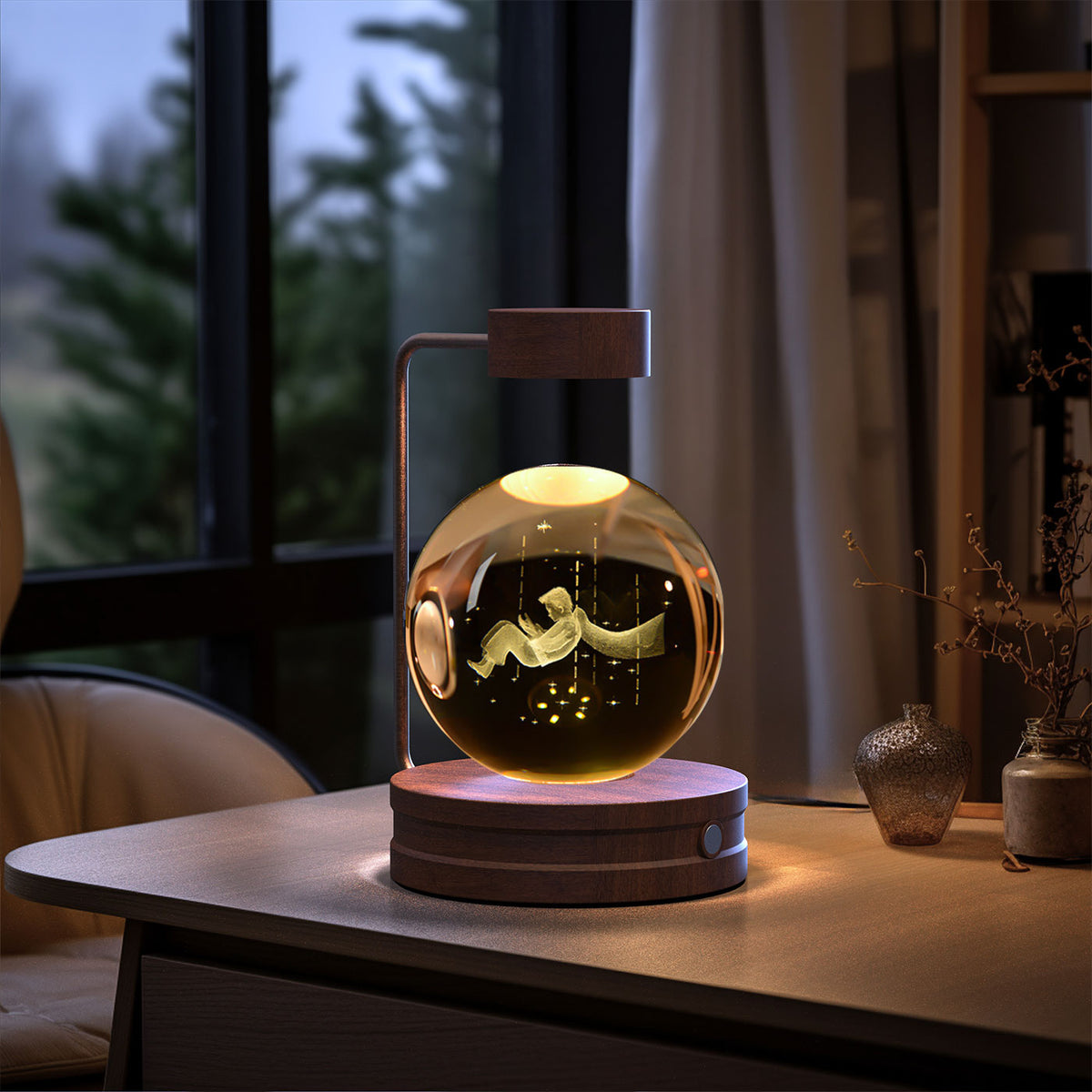 3D Engraved Crystal Ball Night Light with Wooden Base, USB (photo 52)