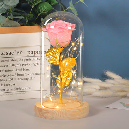 Preserved Rose with LED Lights in Glass Dome (photo 6)