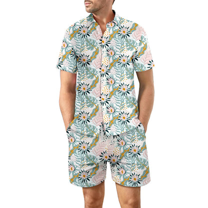 Men's Printed Beach Shirt and Drawstring Shorts Set (photo 6)