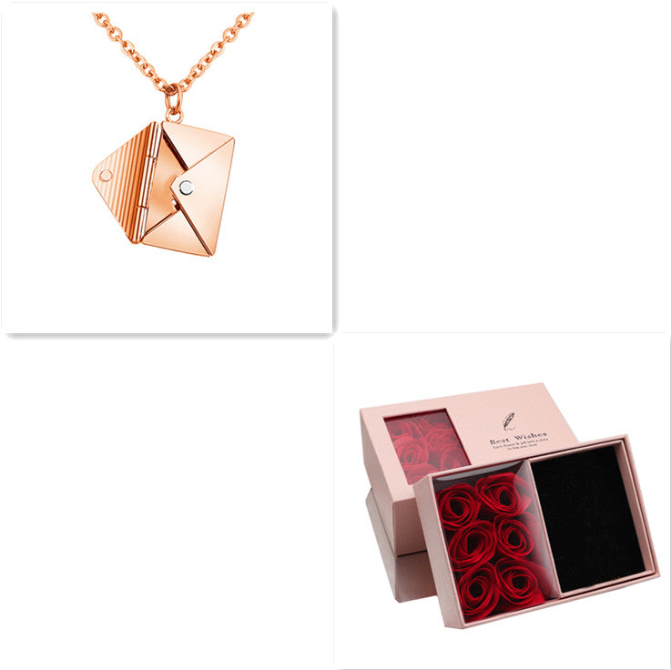 Envelope Pendant Necklace, Titanium Steel – Rose Gold Tone, with Gift Box