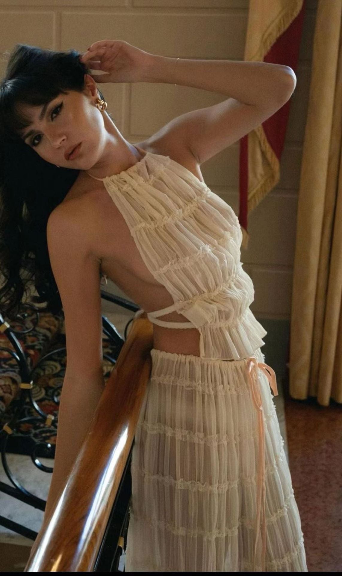 Women's Halter Crop Top and Pleated Maxi Skirt Set (photo 6)