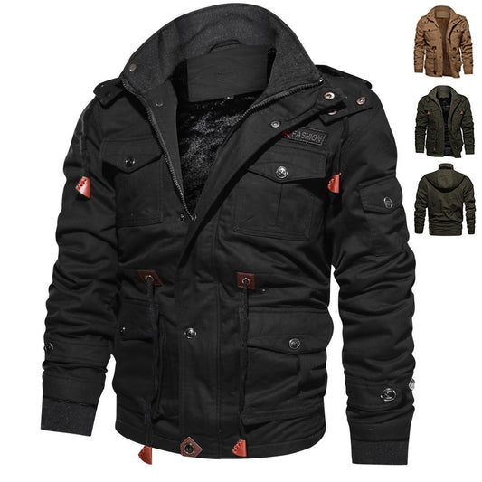 Men's Cargo Winter Jacket with Detachable Hood