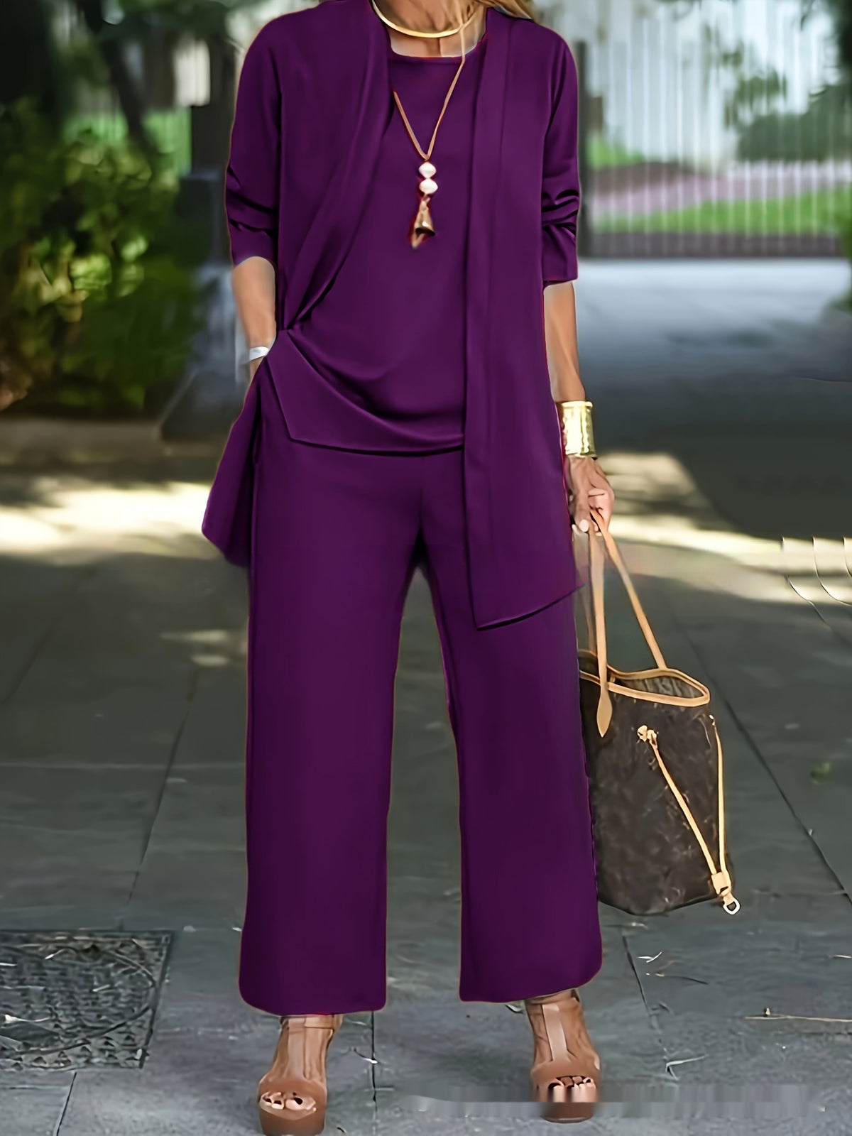 Women's 3-Piece Set: Vest, Long Cardigan and Wide-Leg Pants (photo 10)
