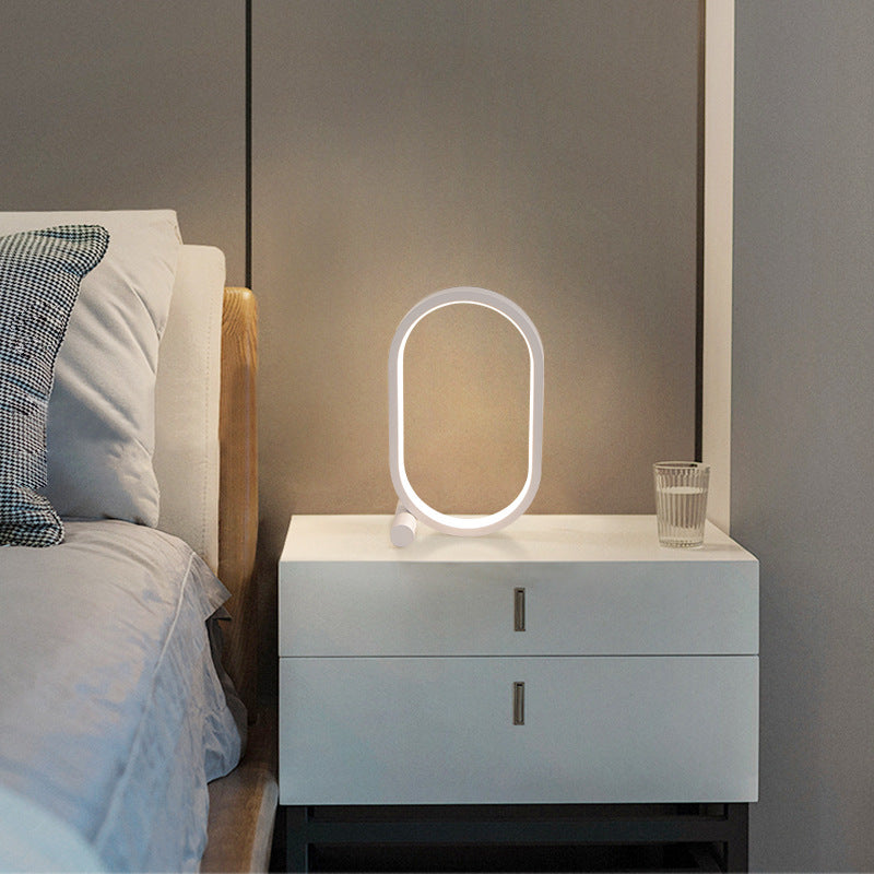 Oval Ring LED Table Lamp, USB, Touch, Button or Remote Control – White