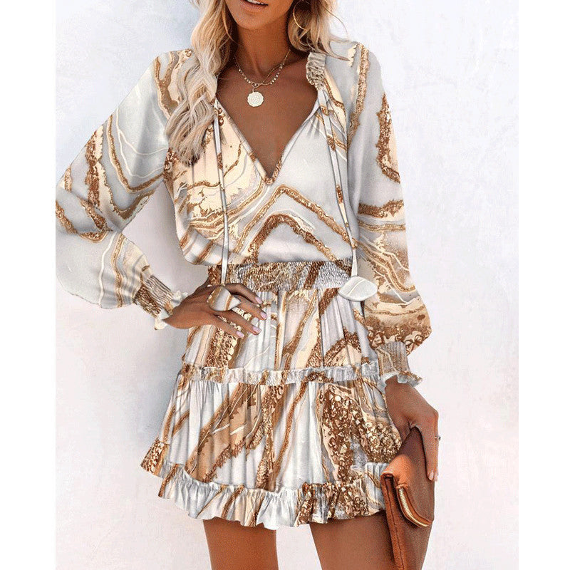 Women's Printed Puff-Sleeve Dress with Tie Waist (photo 2)
