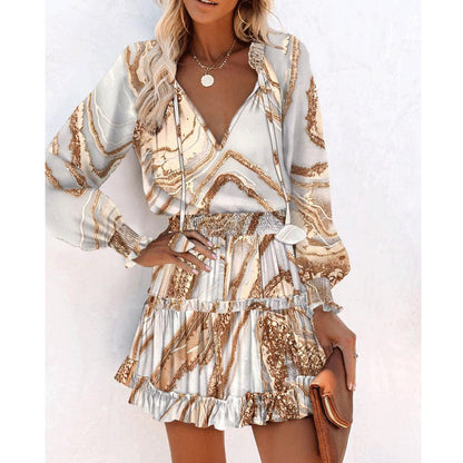 Women's Printed Puff-Sleeve Dress with Tie Waist (photo 2)