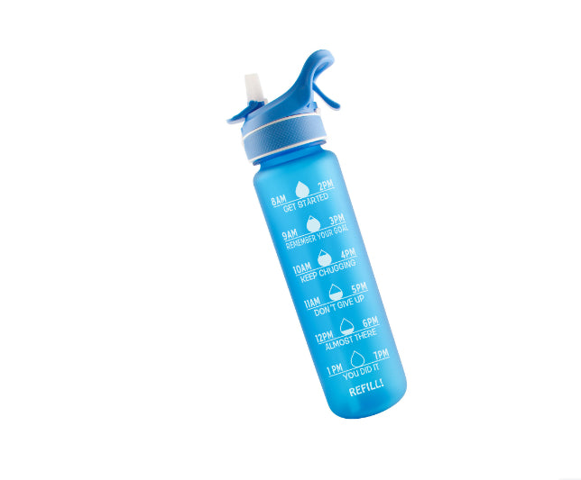 1 L Water Bottle with Spray Mist and Straw – Blue