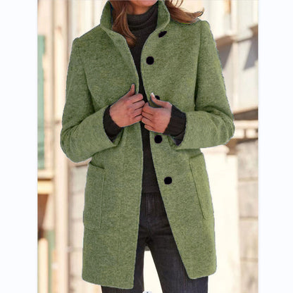 Women's Stand-Collar Button Coat with Pockets (photo 14)