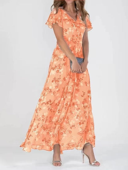 Women's Floral V-Neck Ruffle A-Line Dress (photo 4)