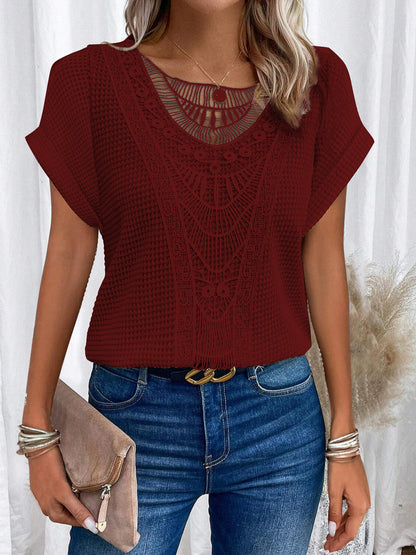 Women's Cut-Out Short-Sleeve Ethnic Style T-Shirt (photo 4)