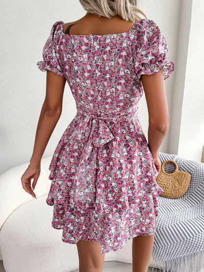 Women's Floral Short-Sleeve Ruffle Mini Dress (photo 8)