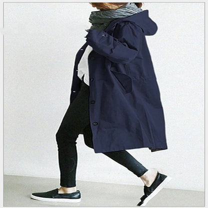 Women's Hooded Long Windbreaker with Buttons (photo 20)