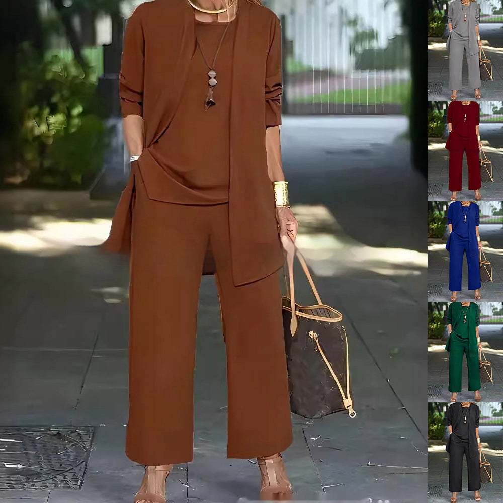 Women's 3-Piece Set: Vest, Long Cardigan and Wide-Leg Pants
