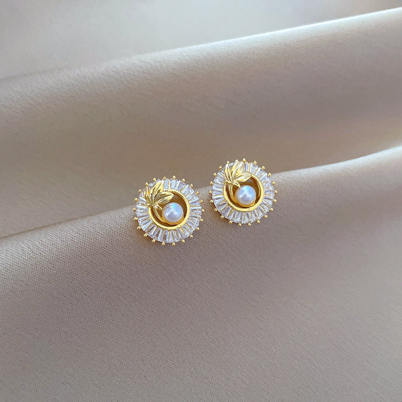 Rhinestone Leaf Necklace and Stud Earrings Set (photo 5)