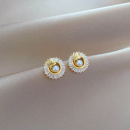 Rhinestone Leaf Necklace and Stud Earrings Set (photo 5)