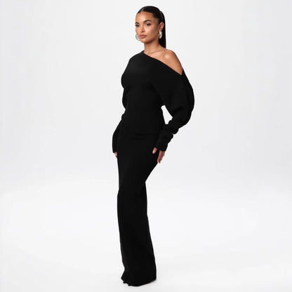 Women's Off-Shoulder Knit Bodycon Maxi Dress (photo 11)
