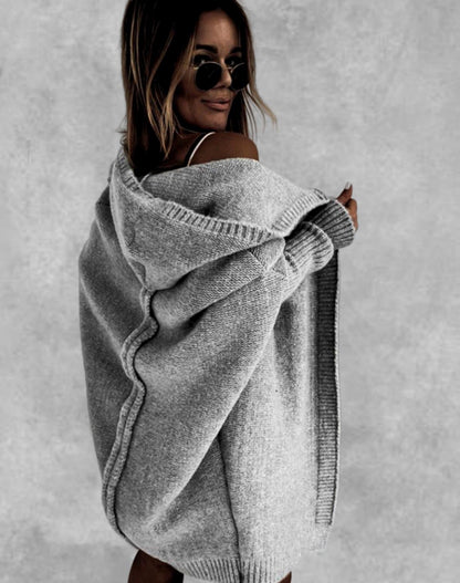 Women's Oversized Hooded Batwing Knit Cardigan (photo 3)