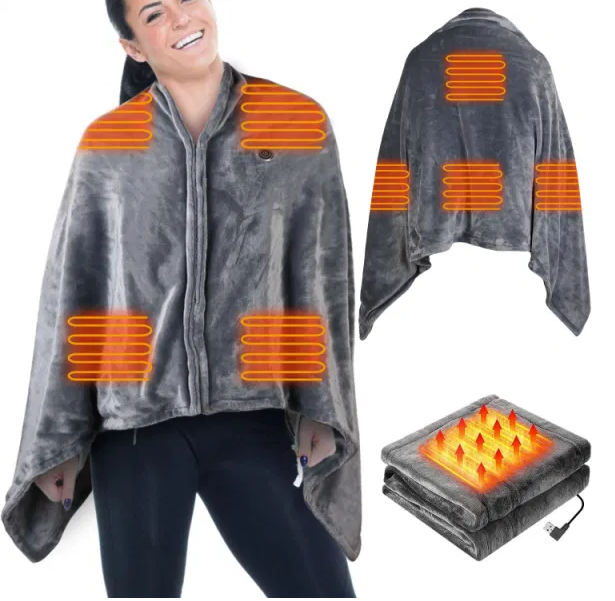 USB Heated Wearable Blanket Wrap with Zipper, 59 x 31 in (photo 2)