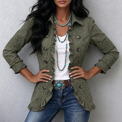 Women's Ruffle-Trim Printed Blazer