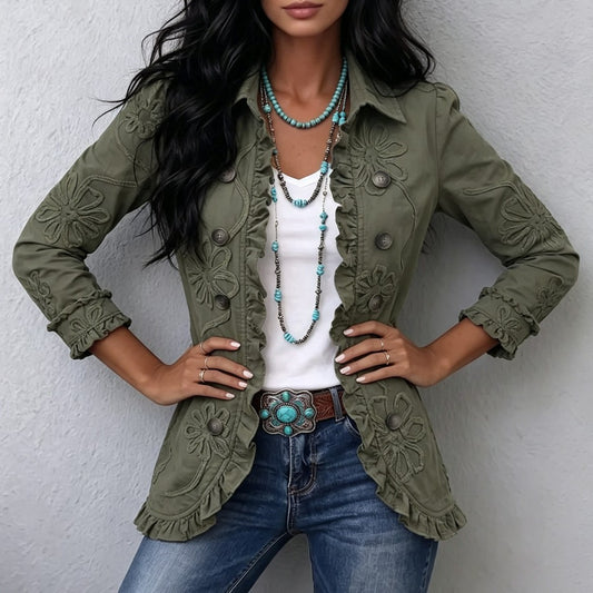 Women's Ruffle-Trim Printed Blazer