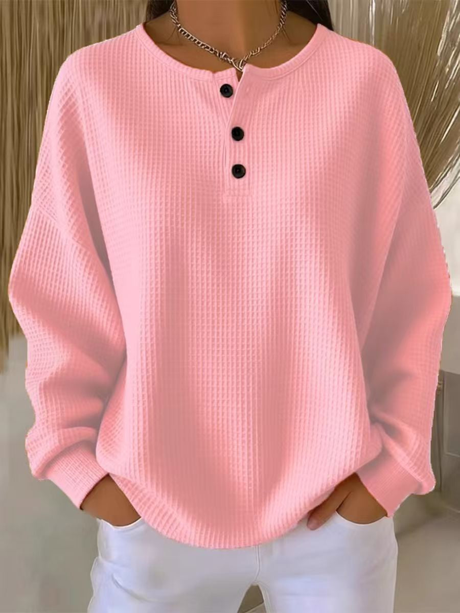 Women's Waffle Knit Long-Sleeve Button T-Shirt (photo 14)