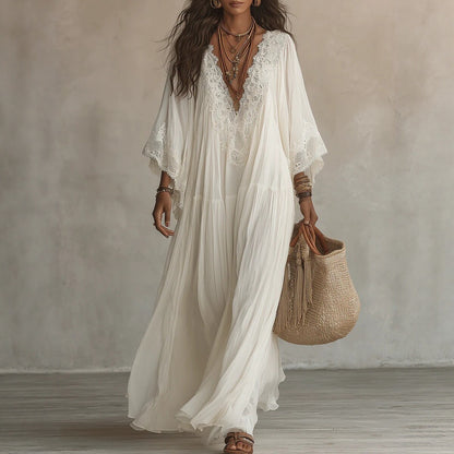Women's V-Neck Maxi Dress with Lace Trim (photo 2)