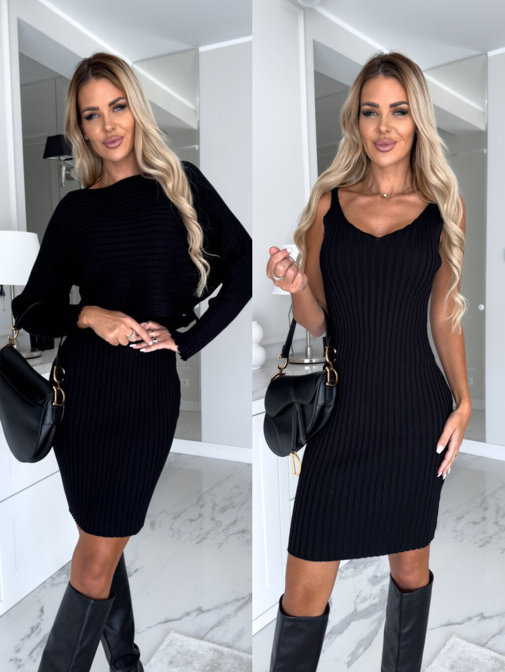 Women's Two-Piece Set: Long-Sleeve Top and Fitted Strap Skirt (photo 8)