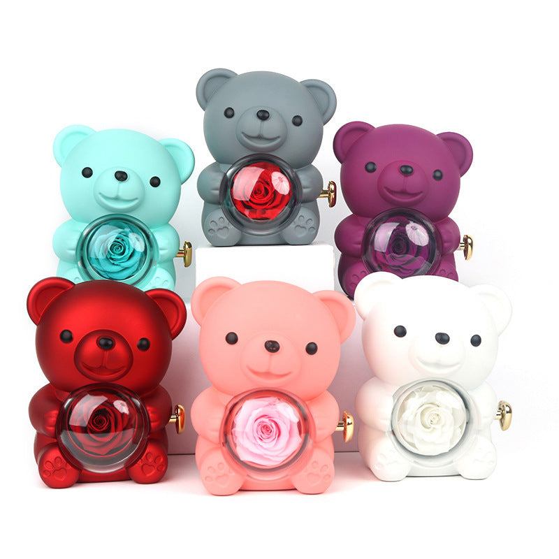 Rotating Bear and Rose Jewelry Gift Box