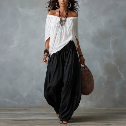 Women's Off-Shoulder Top and Flare Pants Set (photo 7)
