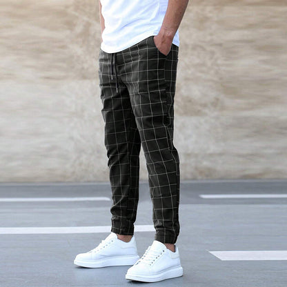 Men's Plaid Drawstring Straight Pants (photo 2)