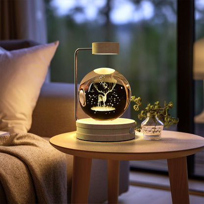 3D Engraved Crystal Ball Night Light with Wooden Base, USB (photo 78)