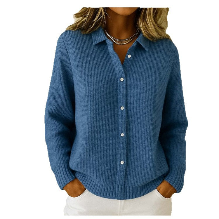 Women's Lapel Button Knit Cardigan Sweater (photo 3)