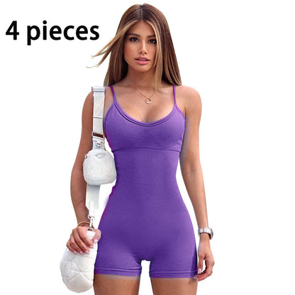 Women's Spaghetti Strap Workout Shorts Romper (photo 23)