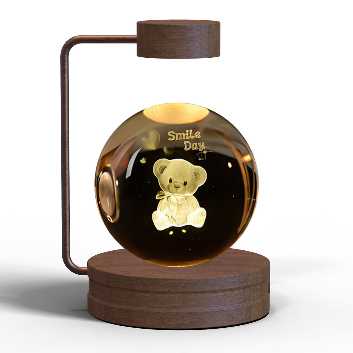 3D Engraved Crystal Ball Night Light with Wooden Base, USB (photo 6)