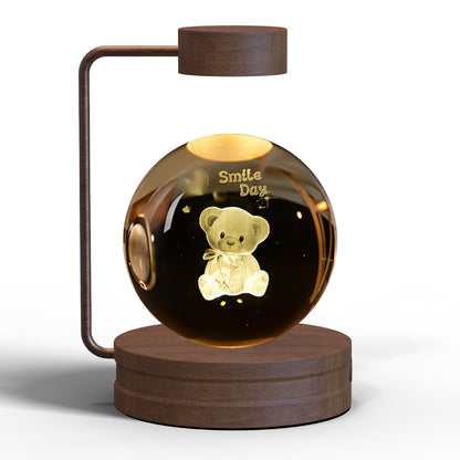 3D Engraved Crystal Ball Night Light with Wooden Base, USB (photo 6)