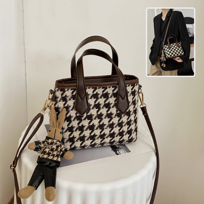 Houndstooth and Plaid Mini Shoulder Bag