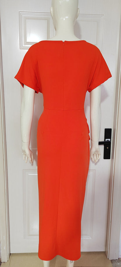 Women's Slim-Fit Short-Sleeve V-Neck Dress with Slit (photo 22)