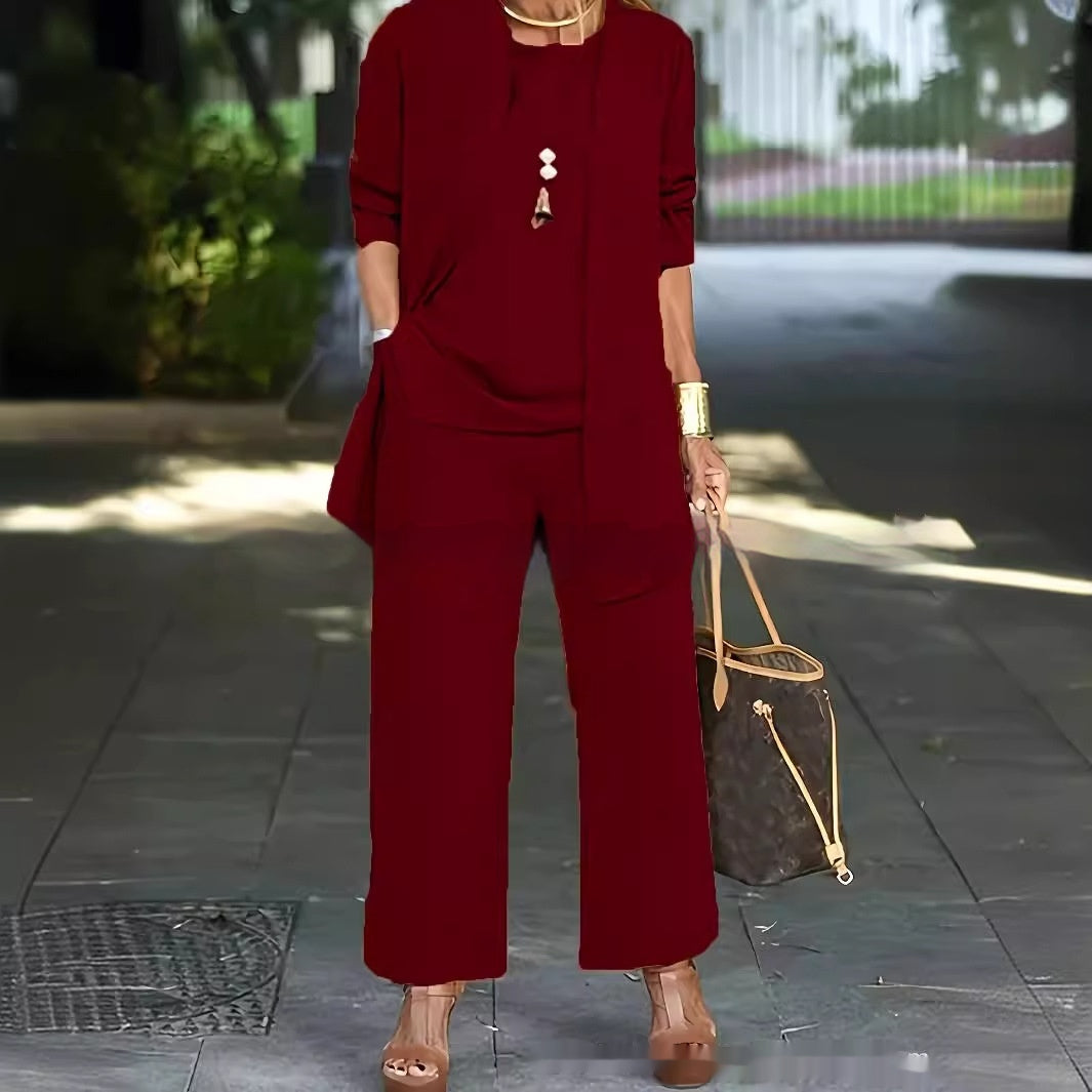 Women's 3-Piece Set: Vest, Long Cardigan and Wide-Leg Pants (photo 8)