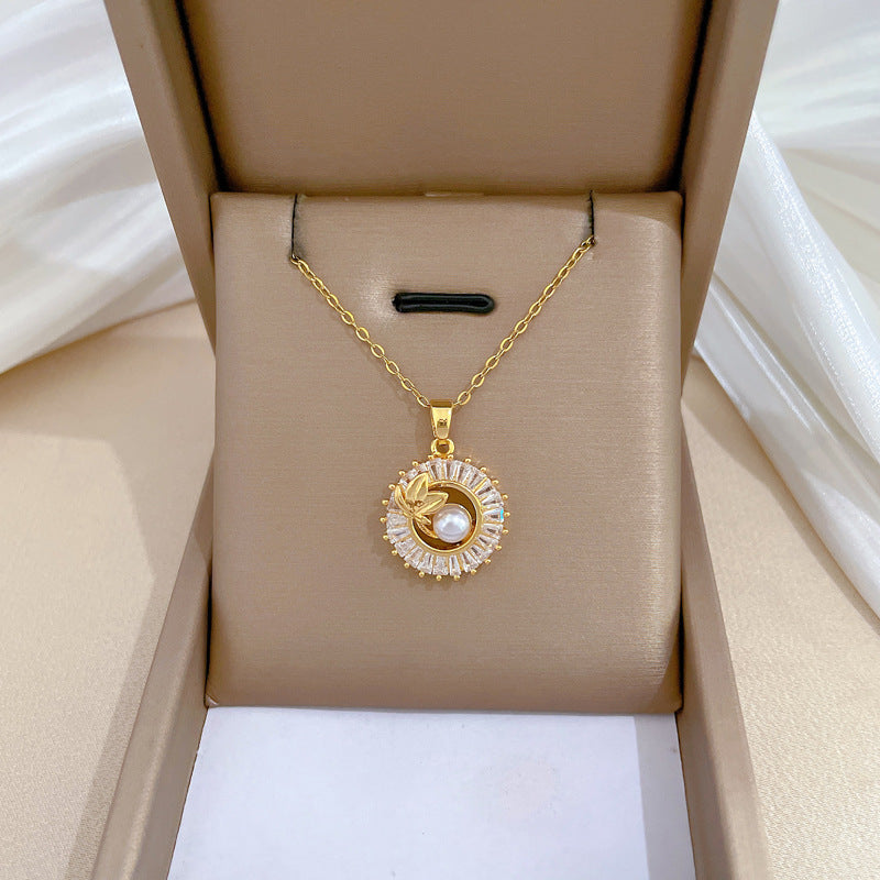 Rhinestone Leaf Necklace and Stud Earrings Set (photo 3)