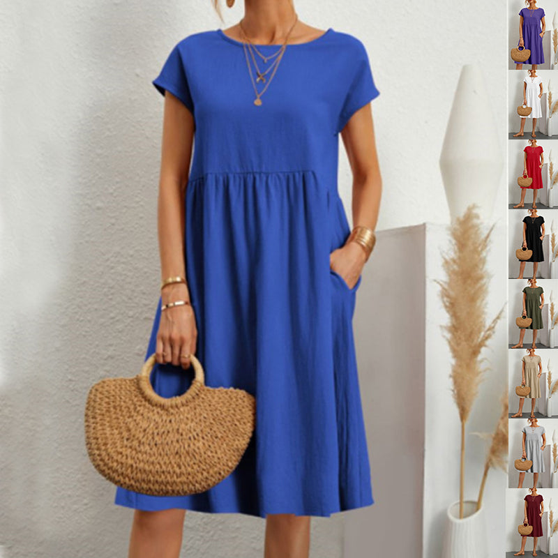 Women's Short-Sleeve A-Line Dress with Pockets