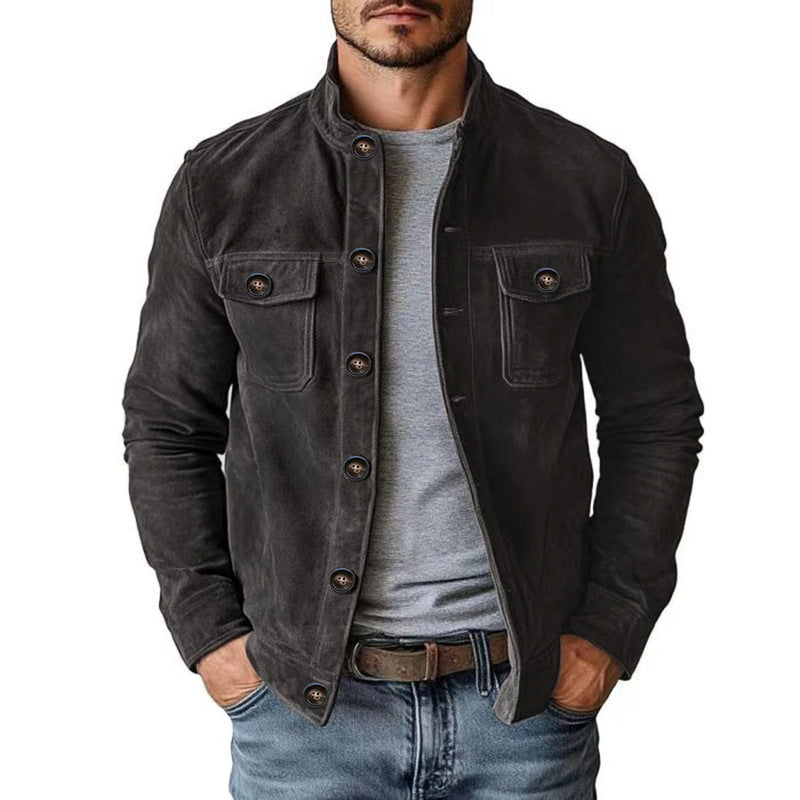 Men's Vintage Faux Suede Single-Breasted Jacket (photo 3)