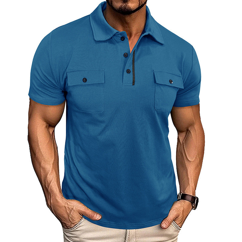 Men's Lapel Button Polo Shirt with Pocket (photo 7)