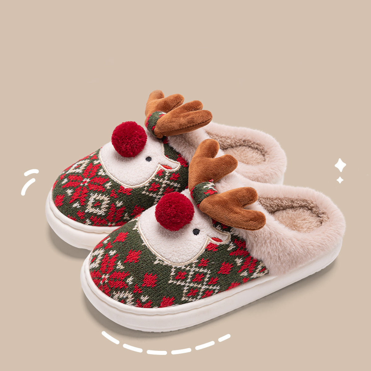 Christmas Elk Embroidered Plush Slippers (photo 7)