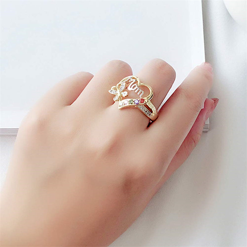 Love Mom Hollow Heart Rhinestone Ring (photo 2)